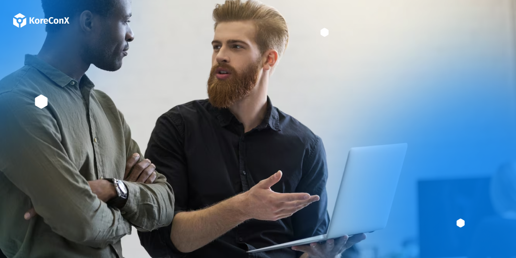 Two professionals in an office discussing how online capital formation is transforming the financial landscape.